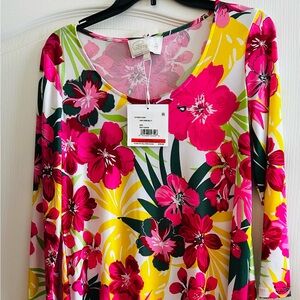 NWT Cappagallo Sunflower Multi Floral Dress Long Sleeve Stretch XS Running Big